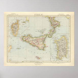 Affiche Carte de la vieille Sicile Italie (1883)