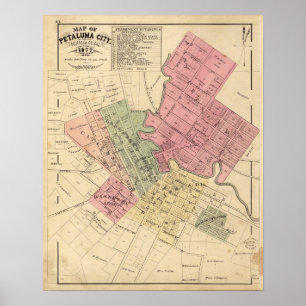 Affiche Carte de la ville 1877 de Petaluma