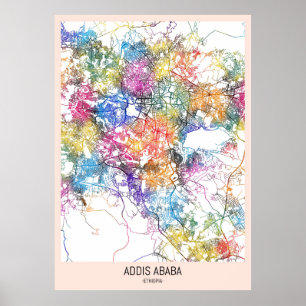 Affiche Carte de la ville d'Addis-Abeba Éthiopie