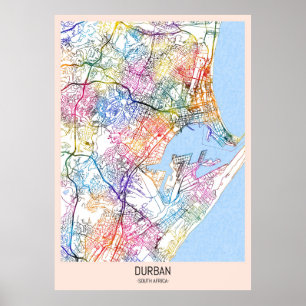 Affiche Carte de la ville d'Afrique du Sud à Durban