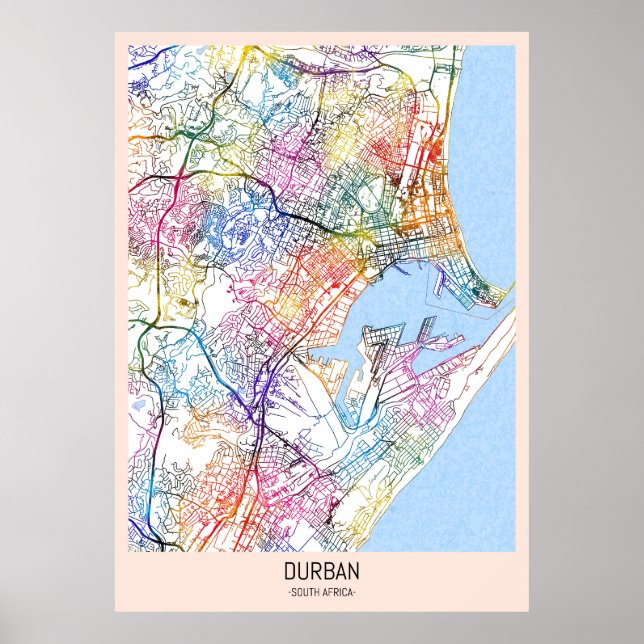 Affiche Carte de la ville d'Afrique du Sud à Durban (Devant)