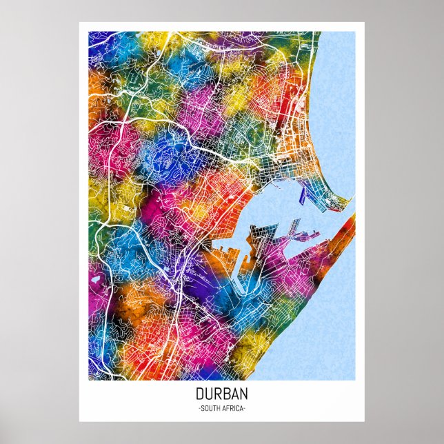 Affiche Carte de la ville d'Afrique du Sud à Durban (Devant)