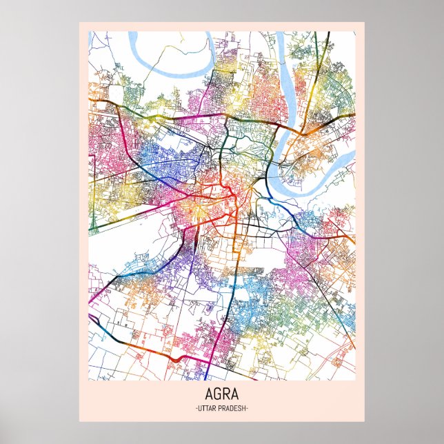 Affiche Carte de la ville d'Agra Uttar Pradesh (Devant)