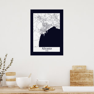 Affiche Carte de la ville d'Alicante Espagne