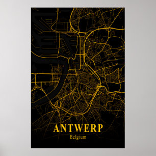 Affiche Carte de la ville d'Anvers Belgique Carte de la ru
