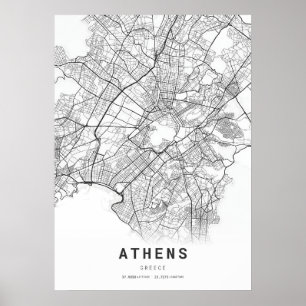 Affiche Carte de la ville d'Athènes