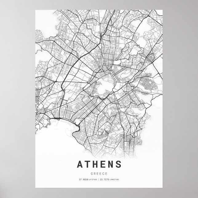 Affiche Carte de la ville d'Athènes (Devant)