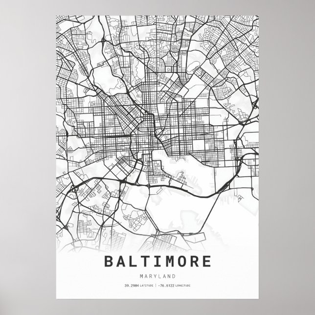 Affiche Carte de la ville de Baltimore (Devant)
