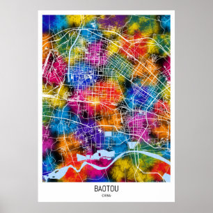 Affiche Carte de la ville de Baotou Chine