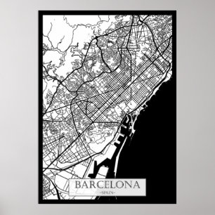 Affiche Carte de la ville de Barcelone Espagne