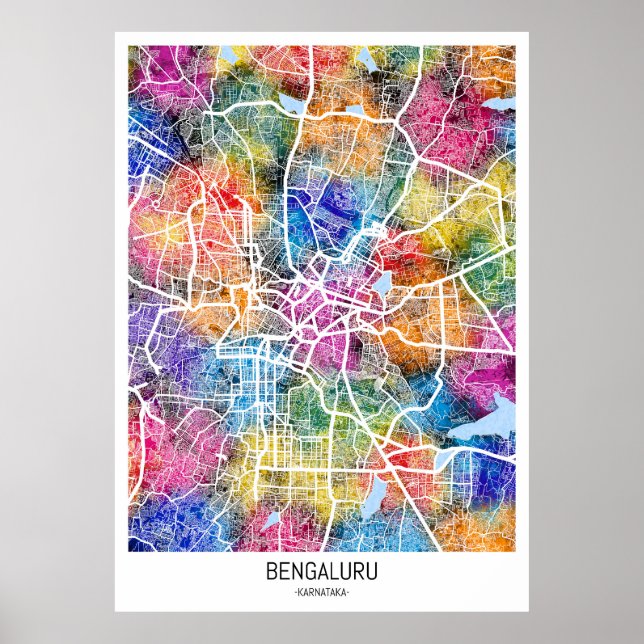 Affiche Carte de la ville de Bengaluru Karnataka (Devant)