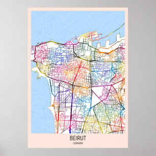 Affiche Carte de la ville de Beyrouth Liban