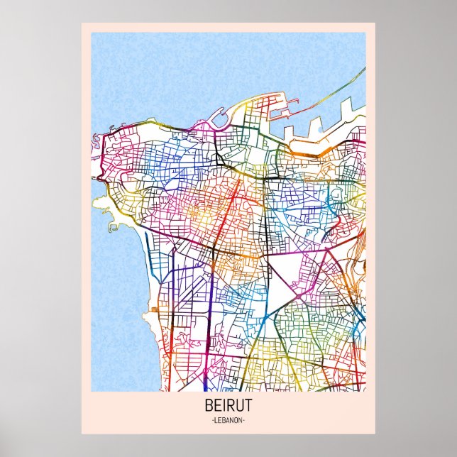 Affiche Carte de la ville de Beyrouth Liban (Devant)