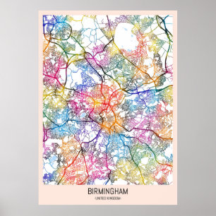 Affiche Carte de la ville de Birmingham Royaume-Uni