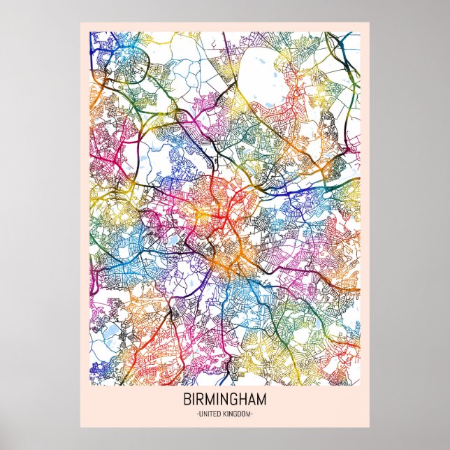 Affiche Carte de la ville de Birmingham Royaume-Uni (Devant)