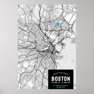 Affiche Carte de la ville de Boston avec votre emplacement