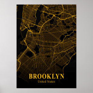 Affiche Carte de la ville de Brooklyn Gold NYC Street Cart