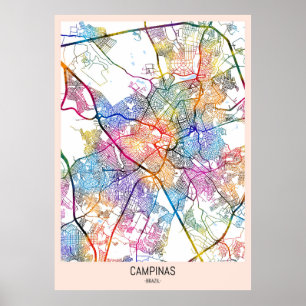 Affiche Carte de la ville de Campinas Brésil