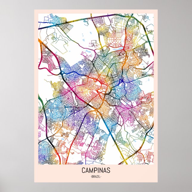 Affiche Carte de la ville de Campinas Brésil (Devant)