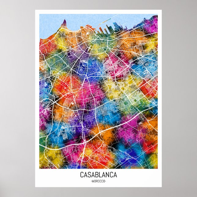Affiche Carte de la ville de Casablanca Maroc (Devant)
