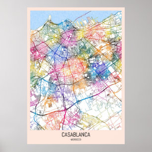 Affiche Carte de la ville de Casablanca Maroc