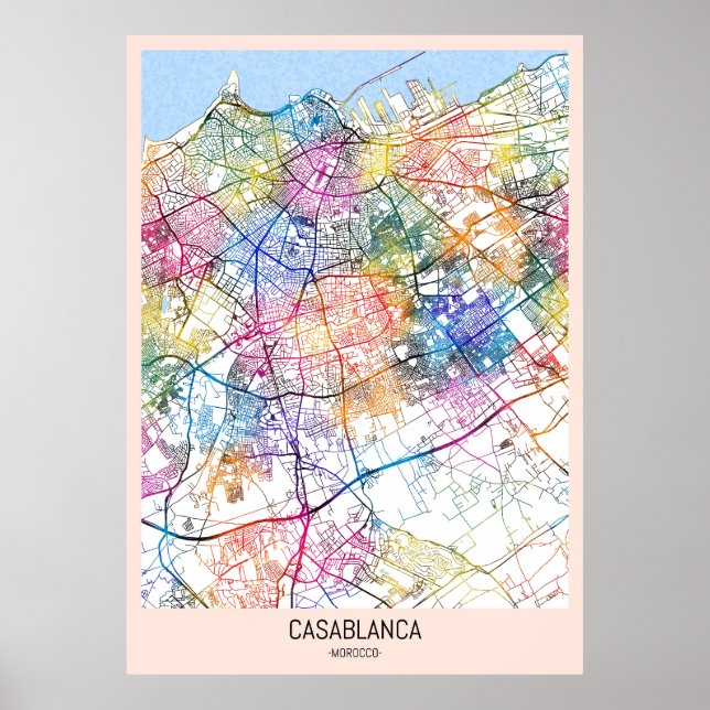 Affiche Carte de la ville de Casablanca Maroc (Devant)