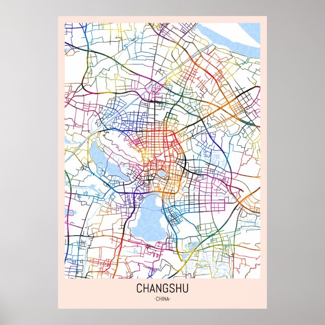 Affiche Carte de la ville de Changshu Chine (Devant)