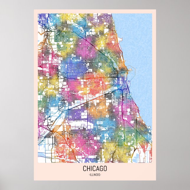 Affiche Carte de la ville de Chicago Illinois (Devant)