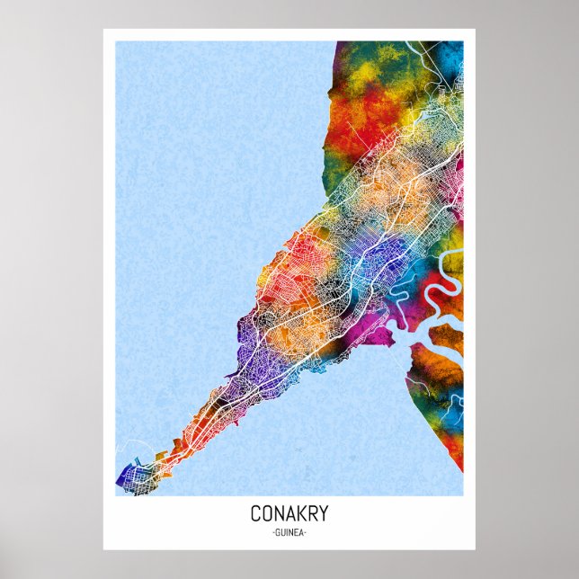Affiche Carte de la ville de Conakry Guinée (Devant)