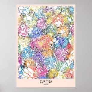 Affiche Carte de la ville de Curitiba Brésil