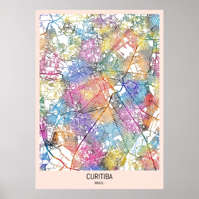 Affiche Carte de la ville de Curitiba Brésil (Devant)
