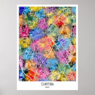 Affiche Carte de la ville de Curitiba Brésil
