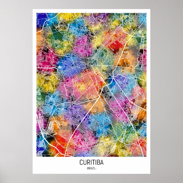 Affiche Carte de la ville de Curitiba Brésil (Devant)