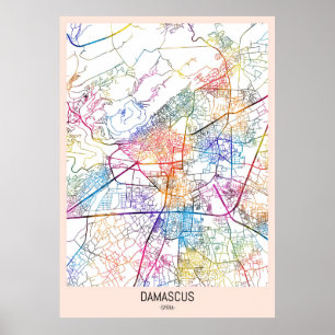 Affiche Carte de la ville de Damas en Syrie