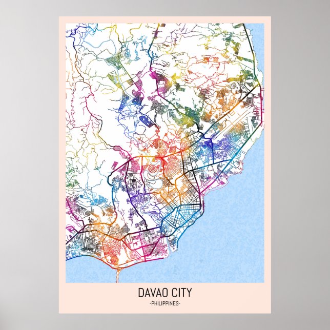 Affiche Carte de la ville de Davao Philippines (Devant)