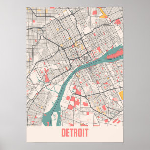 Affiche Carte de la ville de Detroit - Michigan Chalk