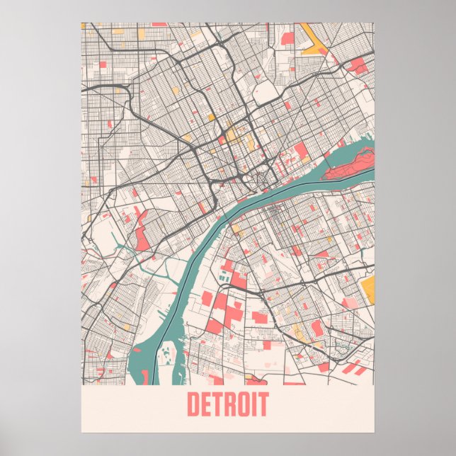 Affiche Carte de la ville de Detroit - Michigan Chalk (Devant)