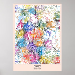 Affiche Carte de la ville de Dhaka Bangladesh