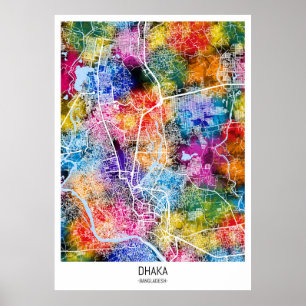 Affiche Carte de la ville de Dhaka Bangladesh