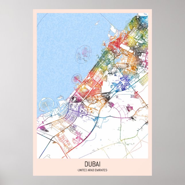 Affiche Carte de la ville de Dubaï (Devant)