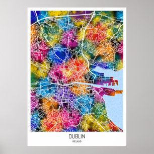 Affiche Carte de la ville de Dublin Irlande