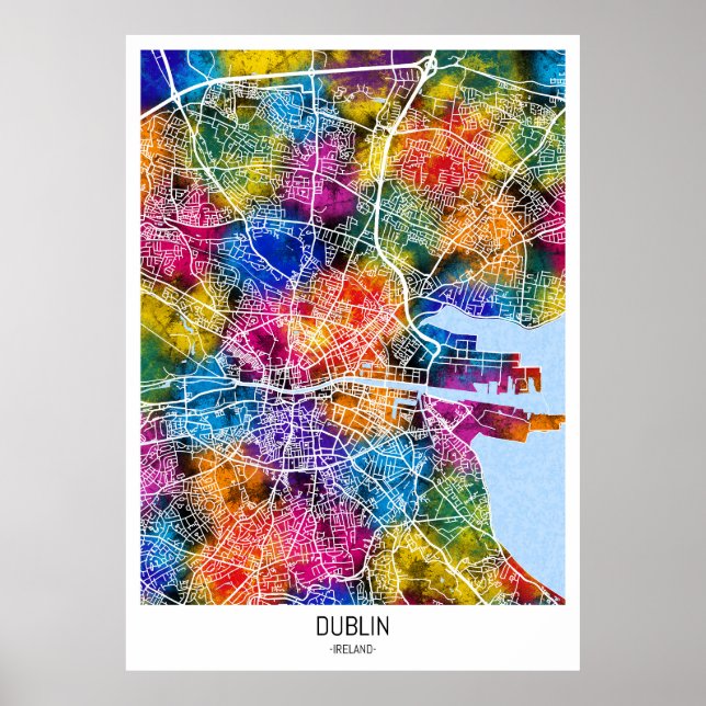 Affiche Carte de la ville de Dublin Irlande (Devant)