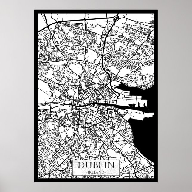 Affiche Carte de la ville de Dublin Irlande (Devant)