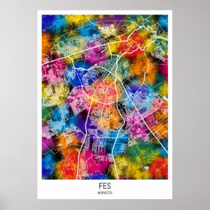 Affiche Carte de la ville de Fes Maroc