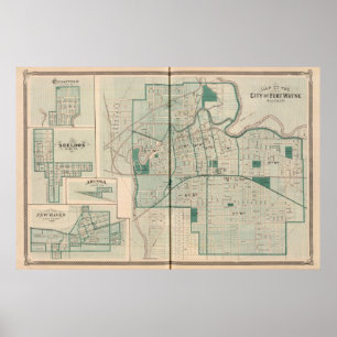 Affiche Carte de la ville de Fort Wayne avec Cedarville