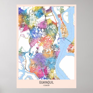 Affiche Carte de la ville de Guayaquil Equateur