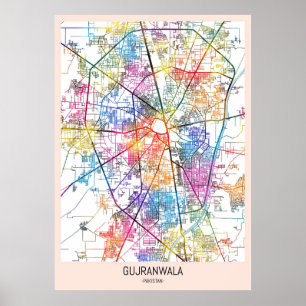 Affiche Carte de la ville de Gujranwala Pakistan