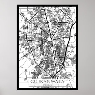 Affiche Carte de la ville de Gujranwala Pakistan