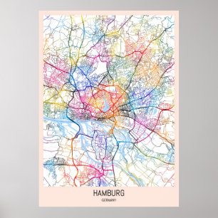Affiche Carte de la ville de Hambourg Allemagne