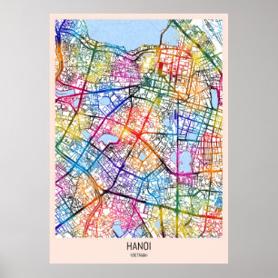 Affiche Carte de la ville de Hanoi Vietnam